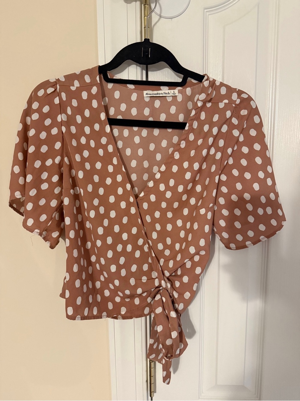 Abercrombie & Fitch Rust Polka Dot Tie-Front Blouse